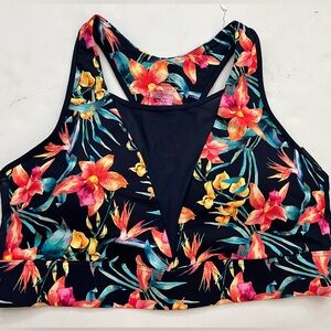 Women's Medium Impact V-Mesh Sports Bra. Color: blue floral.